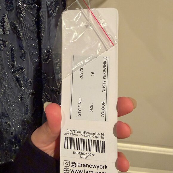 Lara Cape Sleeve Blue V-Neck Beaded Gown, Mother of the Bride, Brand New w Tags - Picture 9 of 12